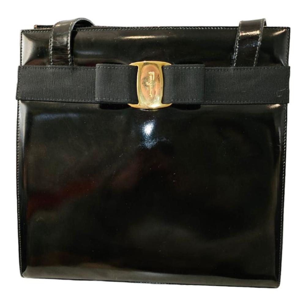 Salvatore Ferragamo Black Patent Leather Shoulder Bag
